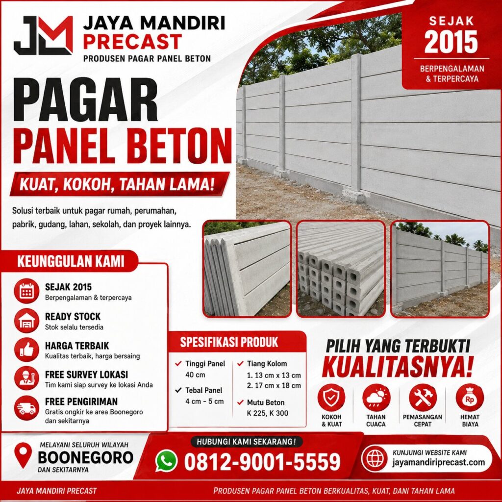 pagar panel beton bojonegoro, pagar beton precast bojonegoro, jaya mandiri precast bojonegoro,