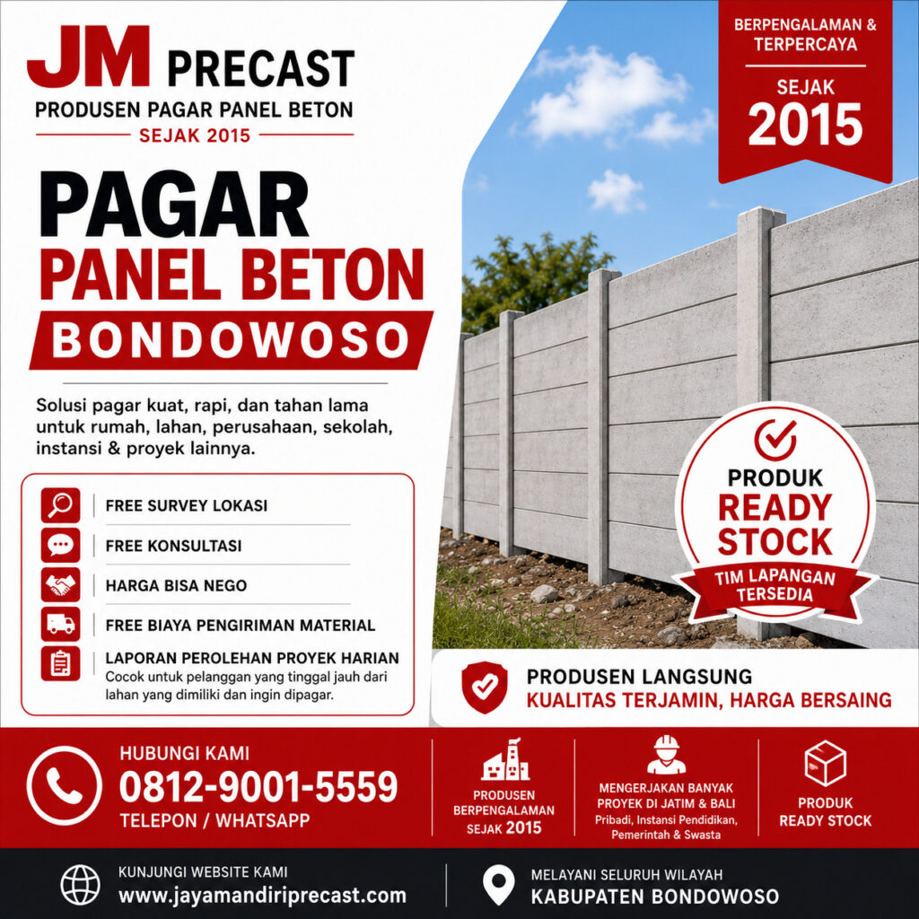 pagar panel beton bondowoso, pagar beton precast terdekat, jm precast