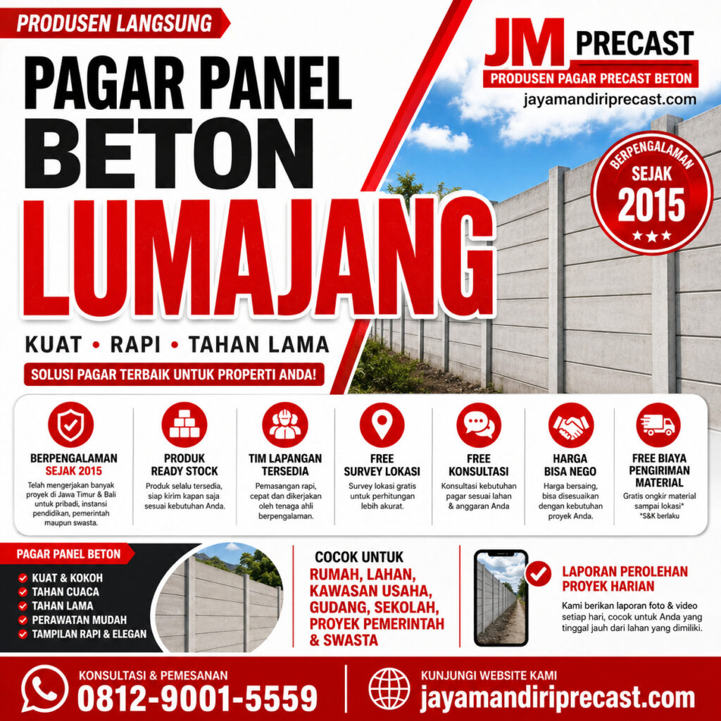 pagar panel beton lumajang, jm precast, produsen pagar beton precast lumajang