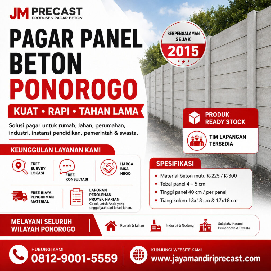 pagar panel beton ponorogo, pagar panel beton terdekat, jm precast,