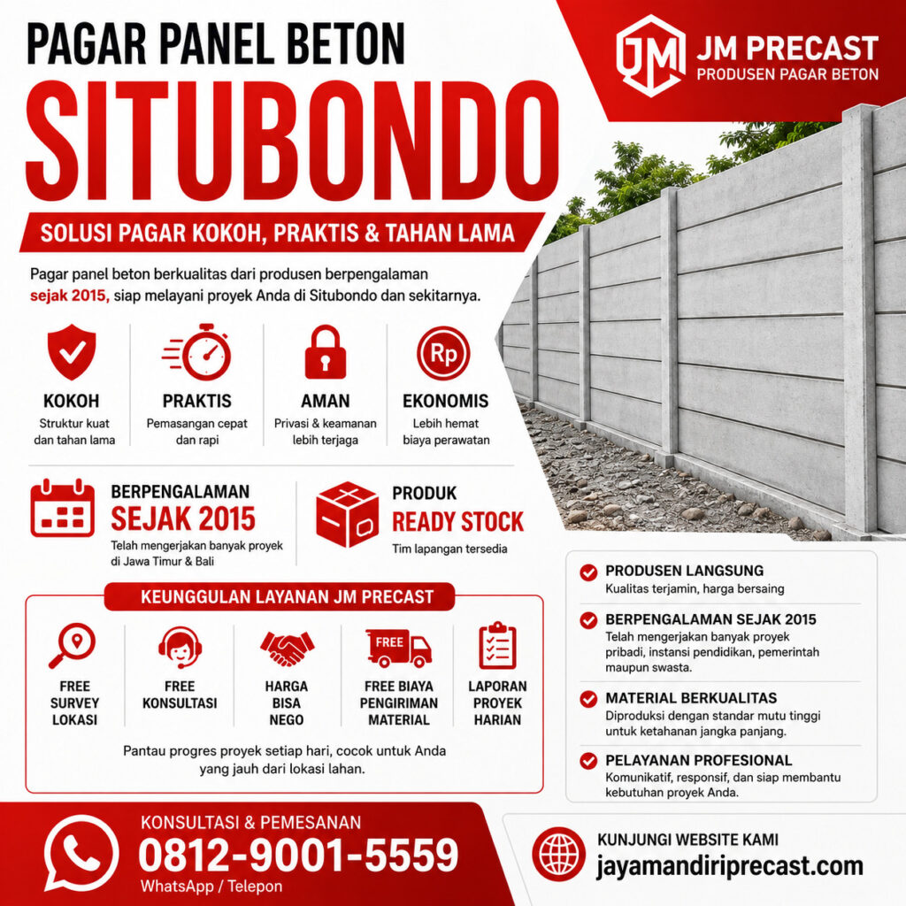 pagar panel beton situbondo, jm precast, pagar beton precast terdekat,